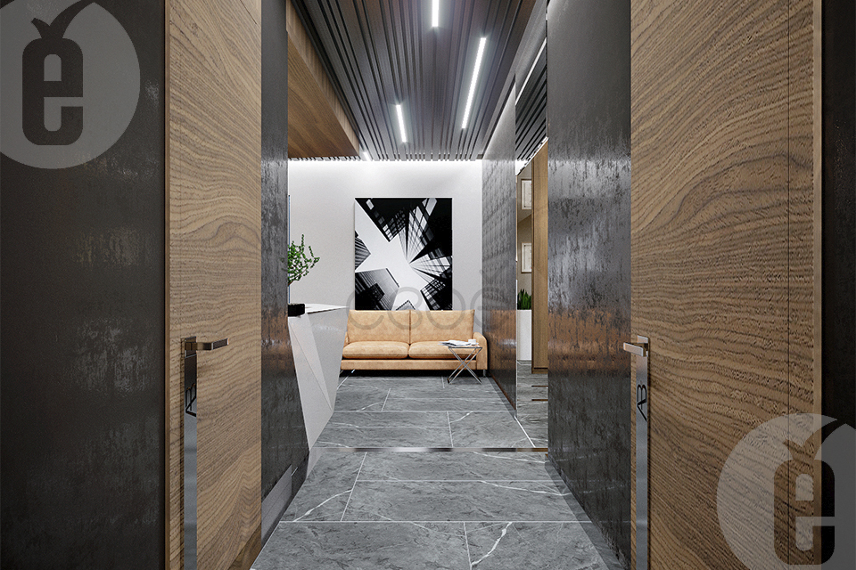 Двери в шпоне дуба в современном дизайне офиса