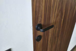 Межкомнатные двери с фрамугой в шпоне американского ореха